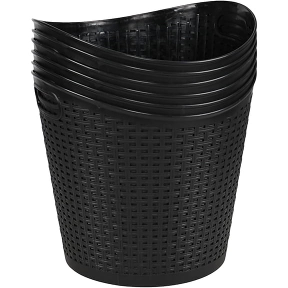 6 Packs 30 L Plastic Clothes Hamper, Laundry Basket with Cutout Handles, Black