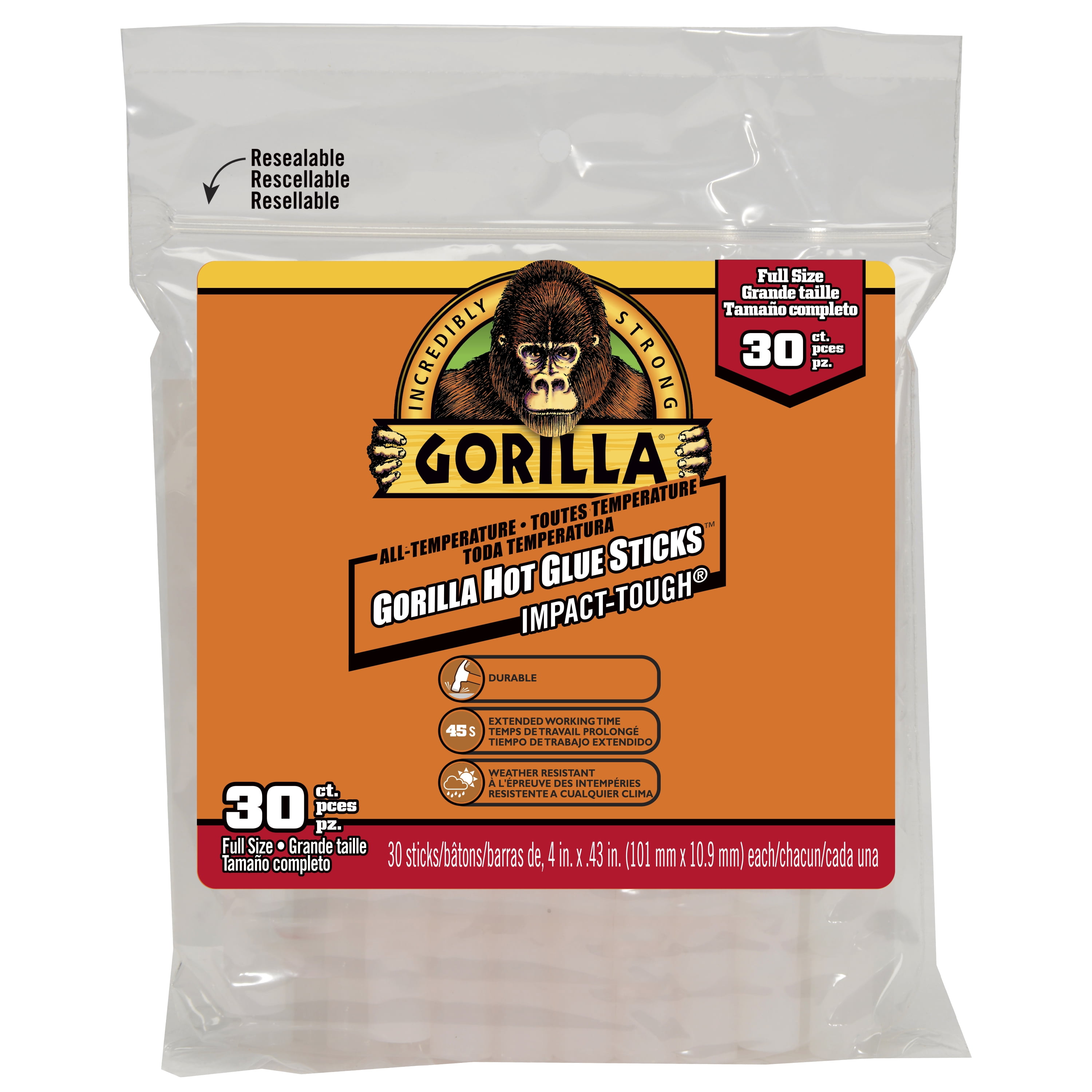 Gorilla Full Size Hot Glue Sticks, 6 Packs: 30 ct. (180 total)