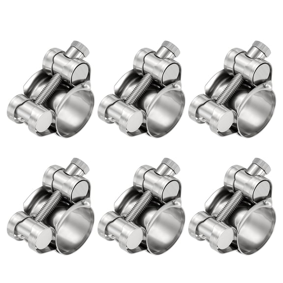 6Pcs 304 Stainless Steel T-Bolt Hose Clamp, Adjustable OD Range 0.8" to 0.9" (20-22mm) Heavy Duty Pipe Strap Clamp, Metal Fuel Line Clamping for Automotive, Plumbing, Industrial