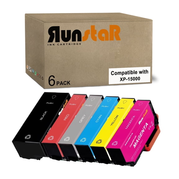 6 Packs Replacement for Ink Cartridge use for Epson Expression Photo XP-15000 Printer (Black/Cyan/Magenta/Yellow/Gray/Red)