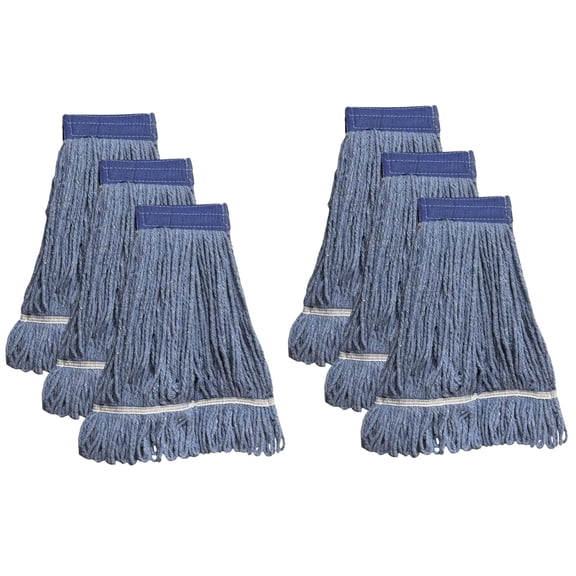 6 Pack, 350 Grams Wet Mop Replacement, 4-Ply Synthetic Yarn Heavy Duty Looped End String Mop Head, 5-Inch-Wide Headband for Home, Industrial, and Commercial Use.