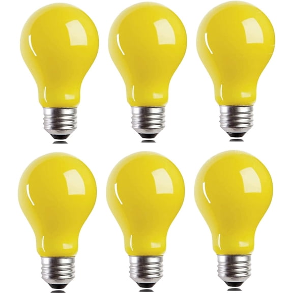 6 Packs 3W A60 LED Bug Light Bulbs Yellow LED Bulbs E26 Outdoor Bug Light Bulb 25W Equivalent 2000K Amber Glow Bug Light Bulb Night Light for Bedroom Garden Patio Porch Backyard Hallway
