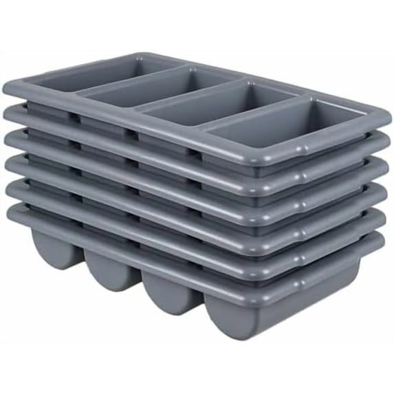 6 Packs 4 Compartment Cutlery Bin Tray, Commercial Flatware Organizer Tray for Kitchen, Grey$$Home Decor, Kitchen, & Other