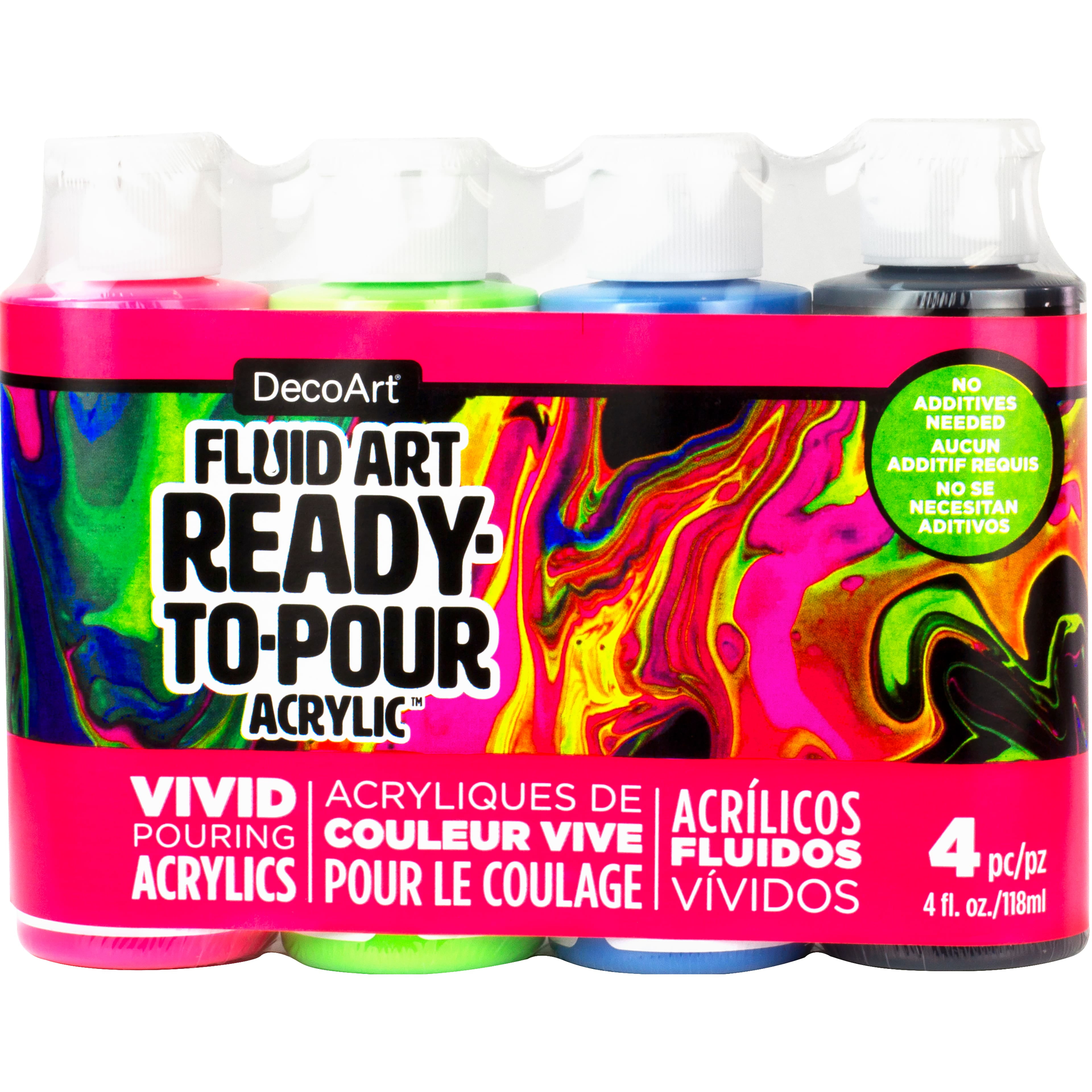 DecoArt Fluid Art Ready to Pour Acrylic Neon Blast Paint Pack, 6 Packs: 4 ct. (24 total)