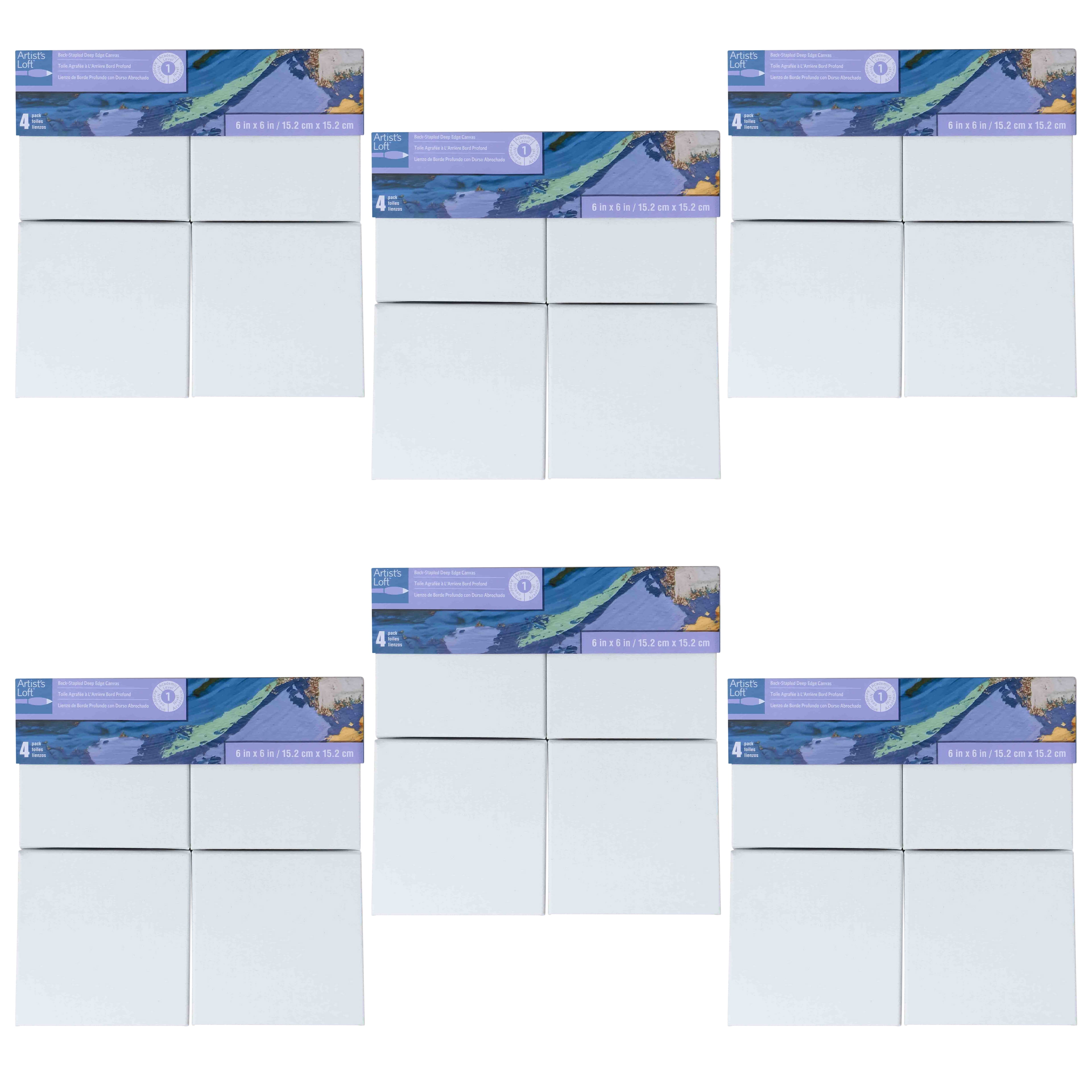4 Count (24 total) 6” x 6” Level 1 Deco Canvas Pack by Artist's Loft - Acid Free Cotton Canvas for Paint - Acrylic - & Oils - Bulk 6 Pack