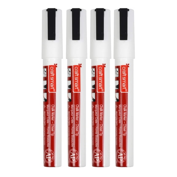 6 Packs: 4 ct. (24 total) White Chisel Tip Chalk Marker Set by Craft Smart