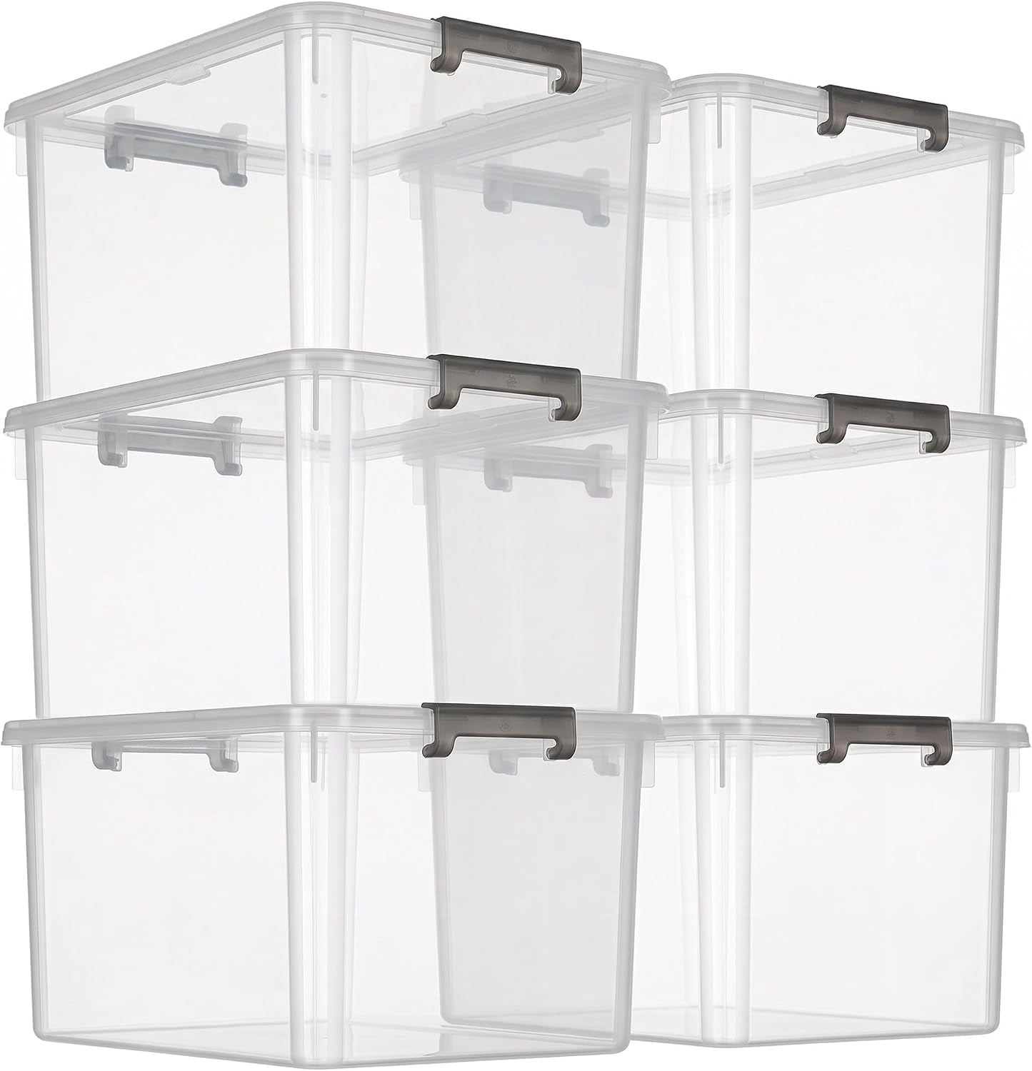 Stackable Interlocking Storage Box 6 Packs 44.4 QT Plastic Storage Bins with Lids, Large Stackable Clear ...