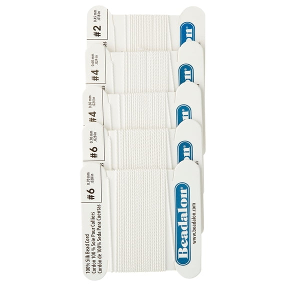 Beadalon White Silk Bead Cord Variety Pack, 6 Packs: 5 ct. (30 total)