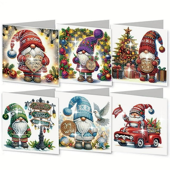 6 Packs 5D Diamond DIY Painting Christmas Cards Kits for Adults Christmas Tree Elk Snowman Diamond Art Greeting Cards Merry Christmas Cards Art Craft Gifts for Family and Friends