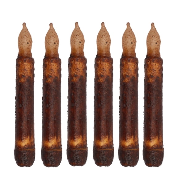 6 Packs 6.5'' Real Wax Primitive Taper Candle Halloween Decorations Battery Operated Electric Flickering Flameless Candles for Country Room Dining Table Window Christmas Halloween Decoration