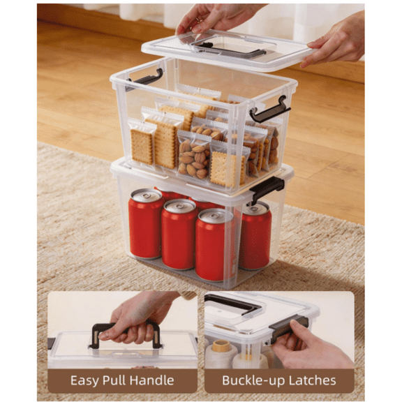 6 Packs 6 QT Plastic Storage Bins with Latching Lids Clear Storage Box with handle Stackable Storage Containers for Organizing Snacks, Crafts, Toys, Tools