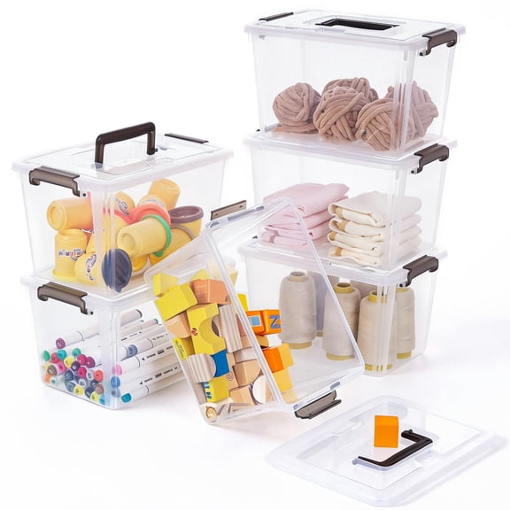 6 Packs 6 QT Plastic Storage Bins with Latching Lids Clear Storage Box with handle Stackable Storage Containers for Organizing Snacks, Crafts, Toys, Tools