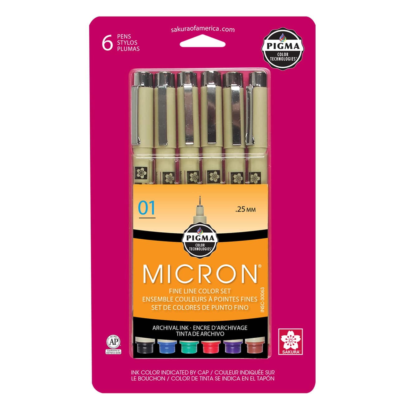 Sakura Pigma Micron Fineliner Pen - Assorted Colors - Size 01 - 0.25 mm