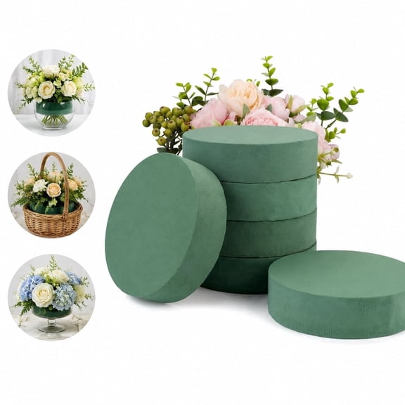 6 Packs 7.8" Round Floral Foam Blocks, Wet & Dry Green Floral Foam, Universal Flower Foam for Fresh Artificial Flowers, DIY Floral Foam for Wedding Birthday Party Home Outdoor Planters Decor