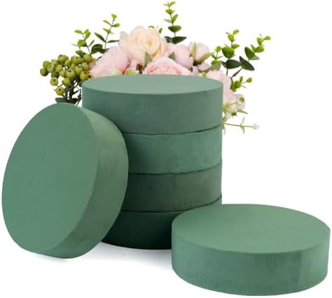 6 Packs 7.8" Round Floral Foam Blocks, Wet & Dry Green Foam for Fresh and Artificial Flowers, Flower Foam for Wedding, Birthdays, Pary, Home Decorations
