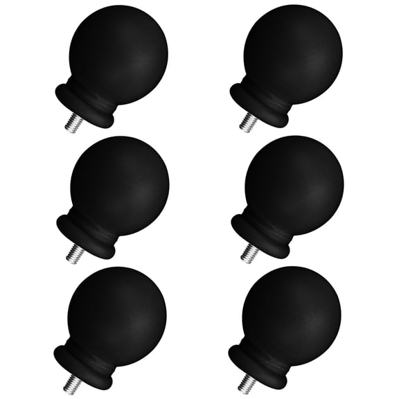 6 Packs ABS Finials for Curtain Rods Caps, 1.22''/3.1 CM Curtain Rod Ends Screw on for 0.19''/5 MM Holes Replacement Window Drapes Home Decor Living Room Office Round Black