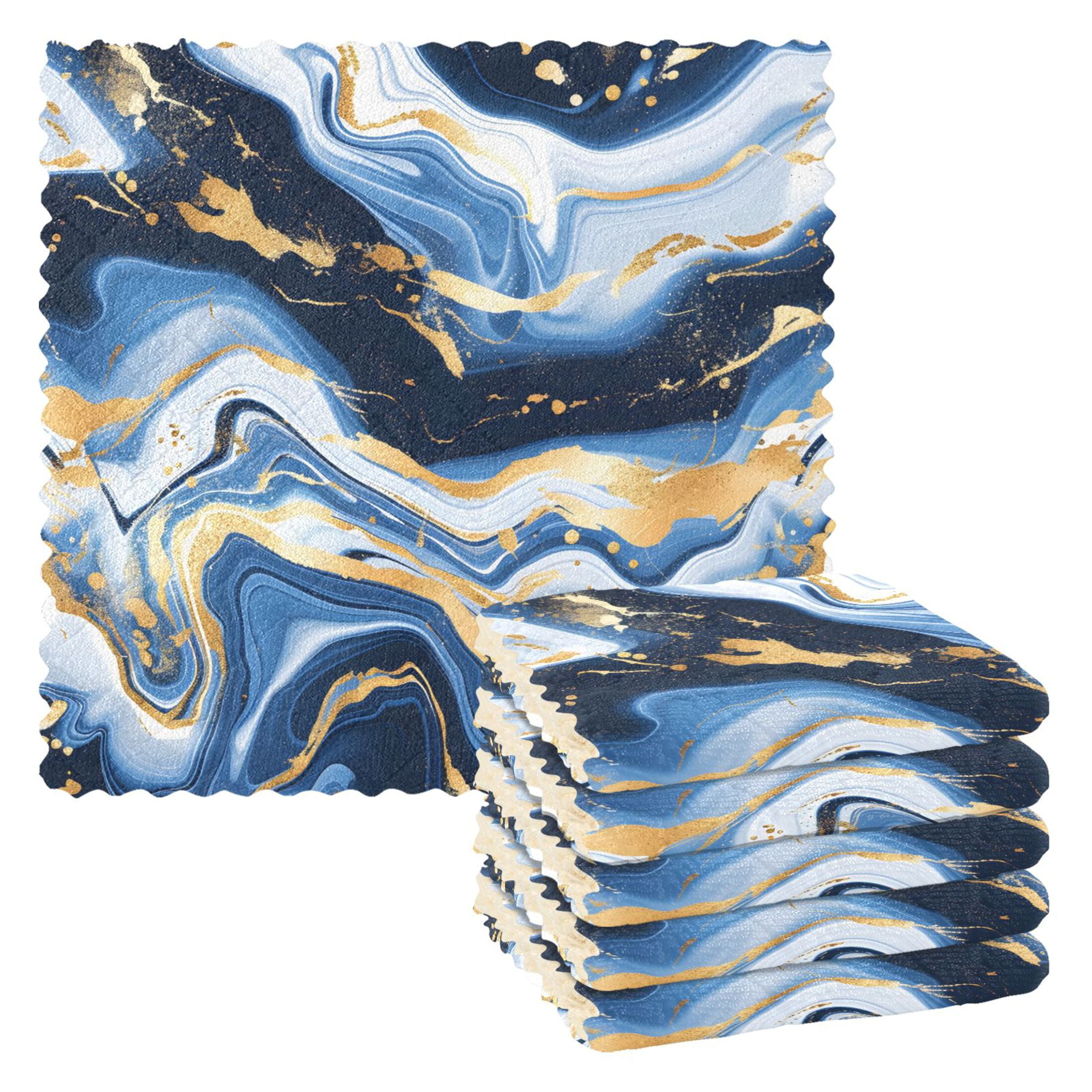 Blue Gold Marble Kitchen Towels – 6 Pack Absorbent, Quick-Dry Dishcloths For Home & Bathroom