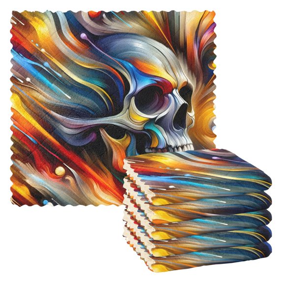 6 Packs Abstract Colorful Skull Head Kitchen Dish Towels Soft Absorbent Dish Cloths 11"x11"