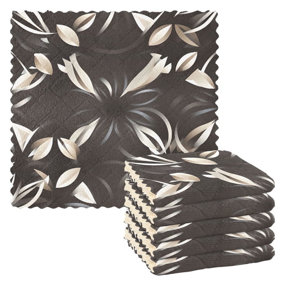 6 Packs Abstract Silver Flower Kitchen Dish Towels Soft Absorbent Dish Cloths 11"x11"