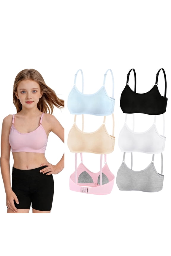 6 Packs Adjustable Straps Comfort Flex Fit Seamless Bra Big Girls Pull-on Design Girl Teens