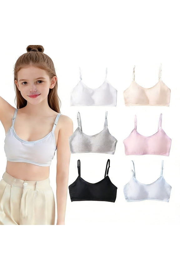 6 Packs Adjustable Straps Seamless Bra Comfort Flex Fit Big Girls Pull-on Design for Girl Teens