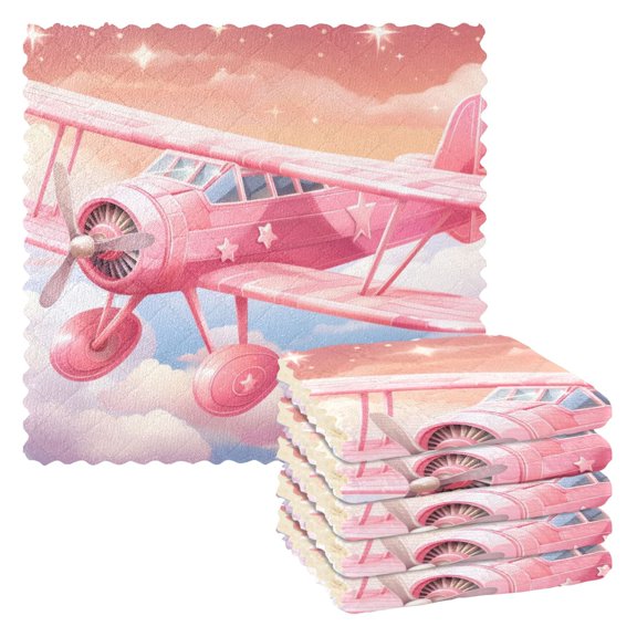6 Packs Aircraft Flying on Cloud Kitchen Dish Towels Soft Absorbent Dish Cloths 11"x11"