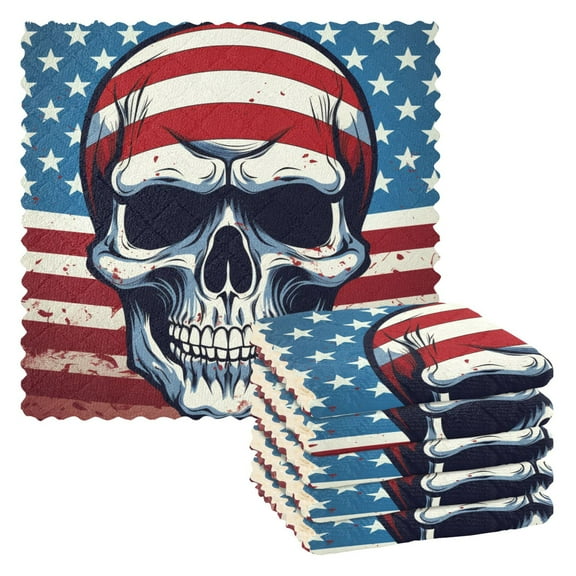 6 Packs American Flag with Skull Kitchen Dish Towels Soft Absorbent Dish Cloths 11"x11"