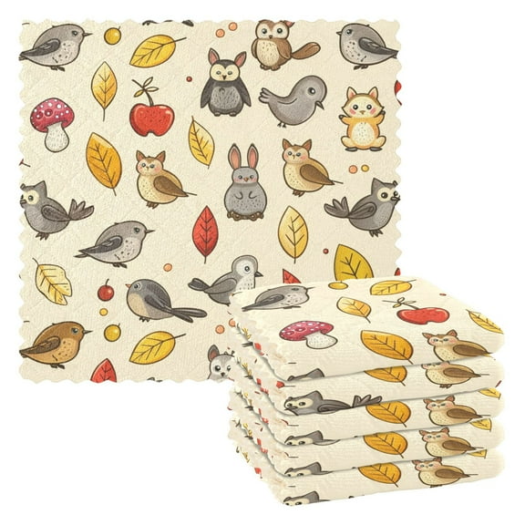 6 Packs Animal Leaf Fruits Mushroom Kitchen Dish Towels Soft Absorbent Dish Cloths 11"x11"