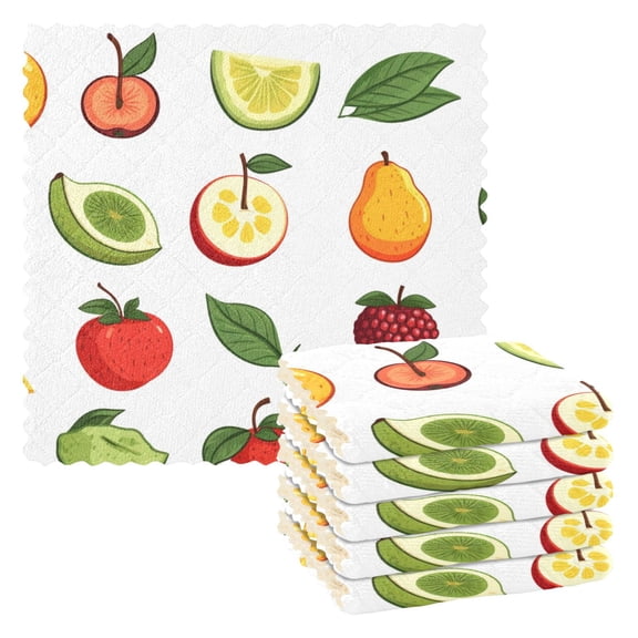 6 Packs Apple Pear Banana Lime Grape Kitchen Dish Towels Soft Absorbent Dish Cloths 11"x11"