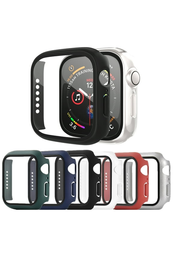 6 Packs Apple Watch Case 45mm with Build-in Tempered Glass Screen Protector Cover for Apple Watch 8/7, HD Clear Super-Thin PC Bumper Scratch Resistant Waterproof iWatch Cases, 45mm, 6 Color