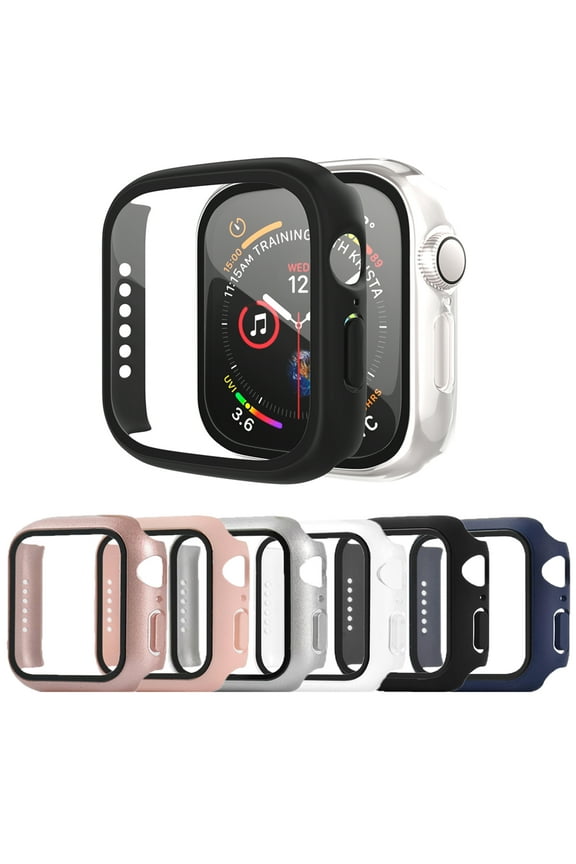 6 Packs Apple Watch Case 45mm with Build-in Tempered Glass Screen Protector Cover for Apple Watch 8/7, HD Clear Super-Thin PC Bumper Scratch Resistant Waterproof iWatch Cases, 45mm, 6 Color