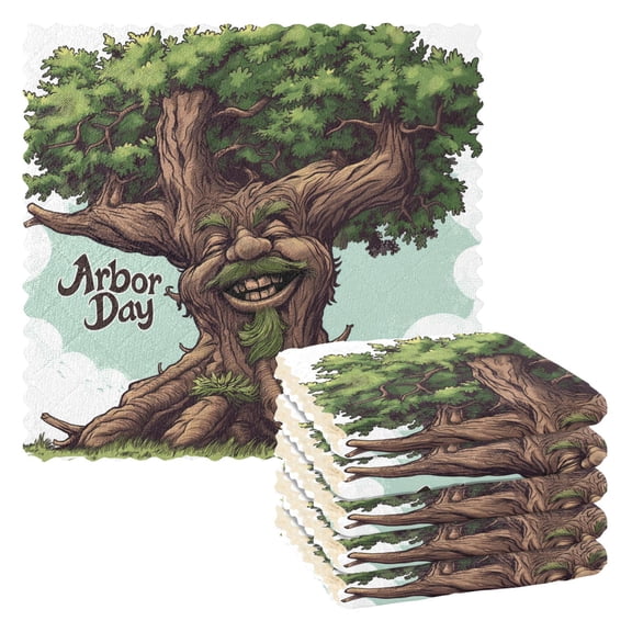 6 Packs Arbor Day Cartoon Tree Kitchen Dish Towels Soft Absorbent Dish Cloths 11"x11"