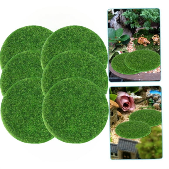 6 Packs Artificial Grass Mat 6inch Round Synthetic Garden Grass Tiles Fake Grass Turf Patch Realistic Grass Rug for DIY Decoration
