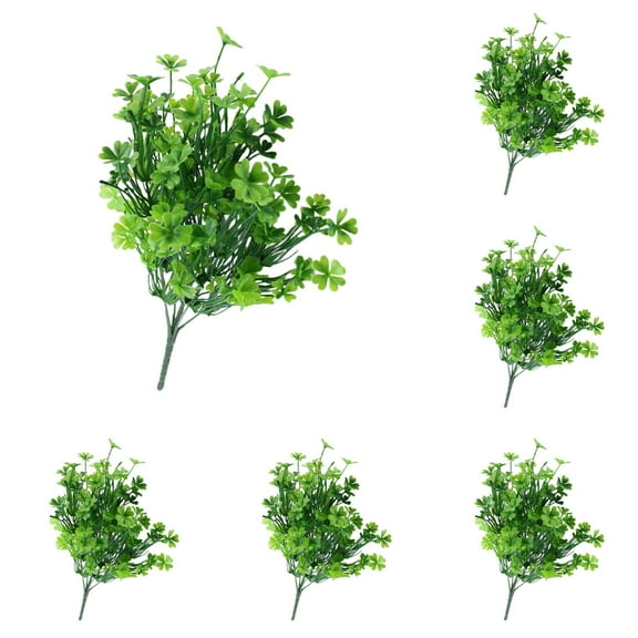 6 Packs Artificial Greenery Set with Four Leaf Clover, Flower Bouquets, Green Stems for St. Patrick's Day Spring Decorations, Wedding, Festival, Outdoor/Indoor Use