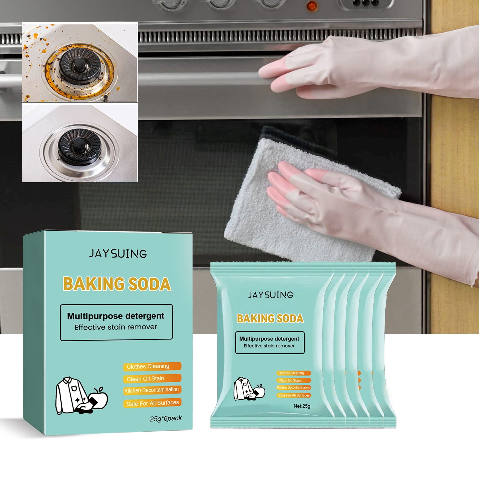 6 Packs Baking Soda, Multipurpose Detergent Sodium Bicarbonate, Clothes Cleaning, Clean Oil