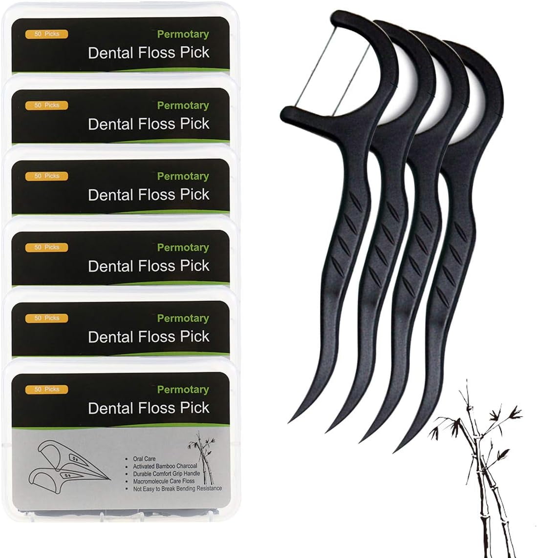 6 Packs Bamboo Charcoal Dental Floss Picks - Ultra-fine Smoother ...