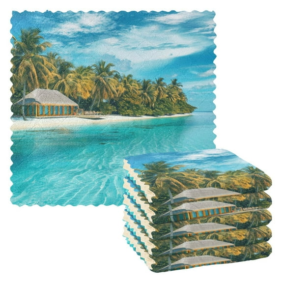 6 Packs Beach and Blue Sky Kitchen Dish Towels Soft Absorbent Dish Cloths 11"x11"
