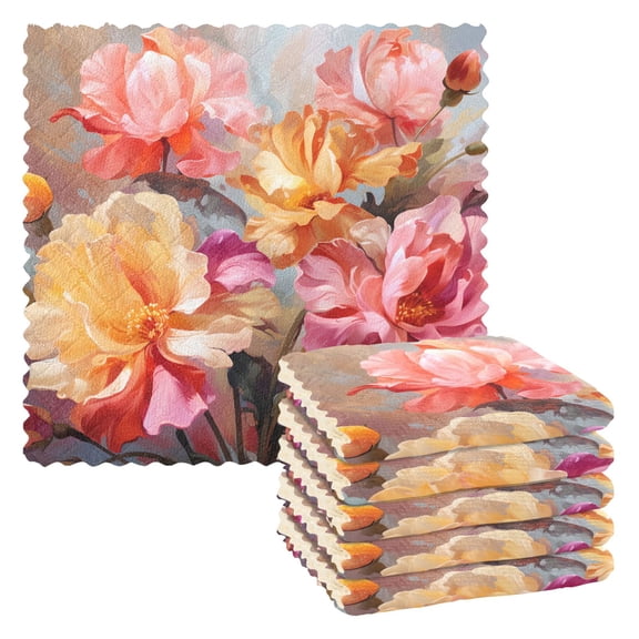 6 Packs Beautiful Peony Flower Kitchen Dish Towels Soft Absorbent Dish Cloths 11"x11"