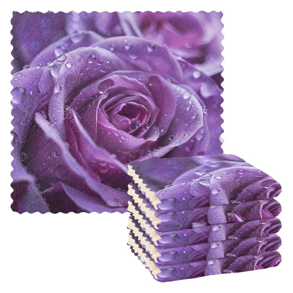 6 Packs Beautiful Rose with Dewdrops Kitchen Dish Towels Soft Absorbent Dish Cloths 11"x11"