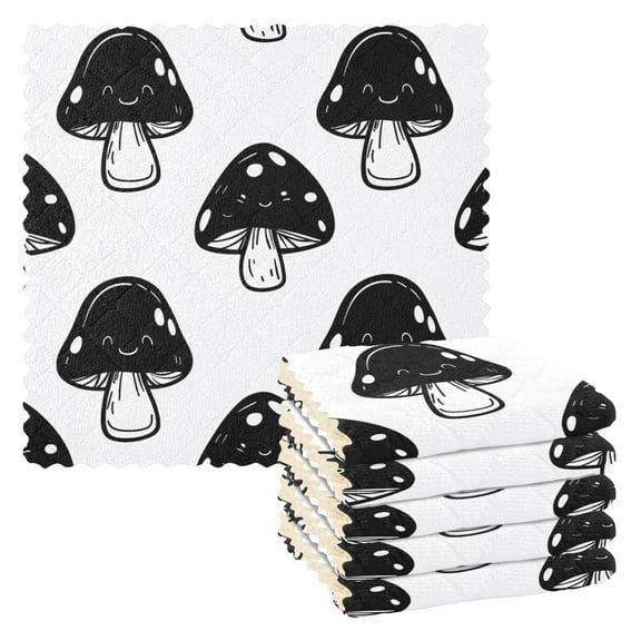 6 Packs Black Cute Mushrooms Kitchen Dish Towels Soft Absorbent Dish Cloths 11"x11"