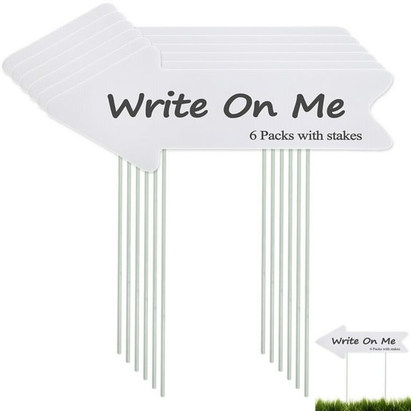 6 Packs Blank Arrow Signs with Stakes, Wedding Directional Arrow Yard Signs 17 x 6", Waterproof Plastic Blank Guidepost Arrow Signs for Wedding Party