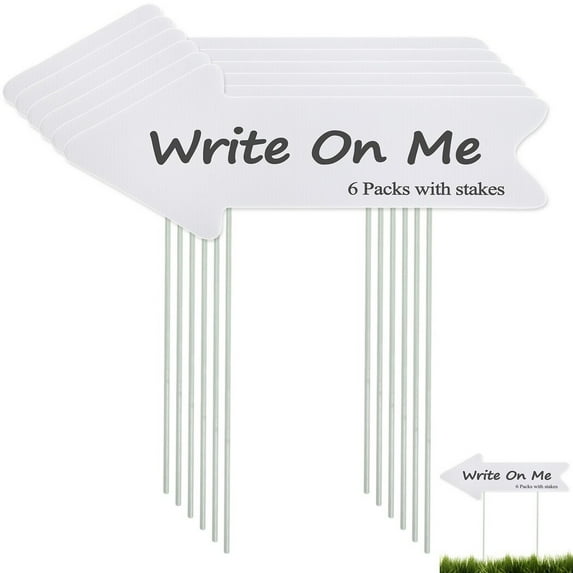 6 Packs Blank Arrow Signs with Stakes, Wedding Directional Arrow Yard Signs 17 x 6", Waterproof Plastic Blank Guidepost Arrow Signs for Wedding Party