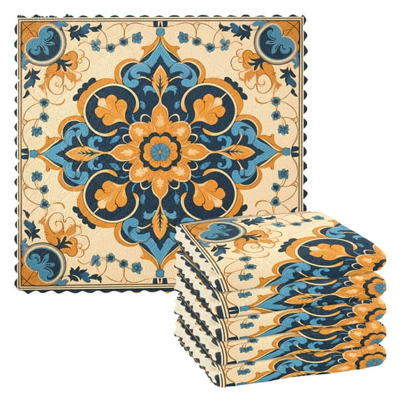 6 Packs Blue Yellow Mandala Kitchen Dish Towels Soft Absorbent Dish Cloths 11"x11"