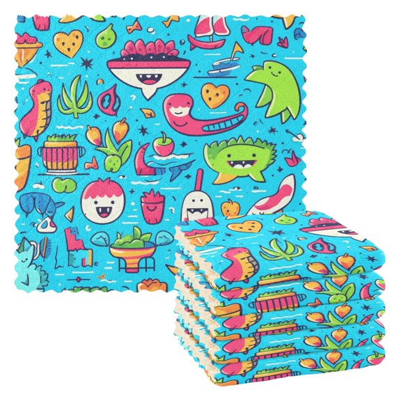 6 Packs Boat Animal Fruits Heart Kitchen Dish Towels Soft Absorbent Dish Cloths 11"x11"