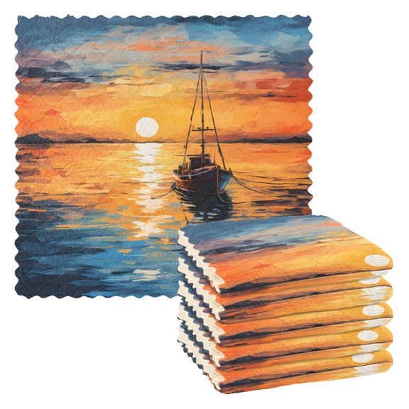 6 Packs Boat and Sunset Kitchen Dish Towels Soft Absorbent Dish Cloths 11"x11"