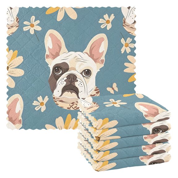 6 Packs Bulldog Scarf Daisy Kitchen Dish Towels Soft Absorbent Dish Cloths 11"x11"