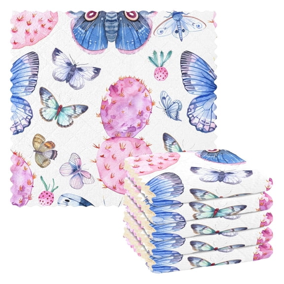 6 Packs Cactus and Cute Moths Butterflies Kitchen Dish Towels Soft Absorbent Dish Cloths 11"x11"