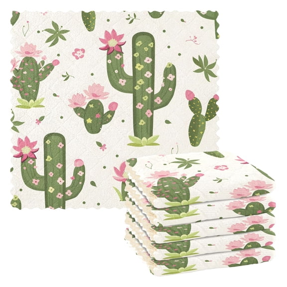 6 Packs Cactus and Pink Flowers Kitchen Dish Towels Soft Absorbent Dish Cloths 11"x11"