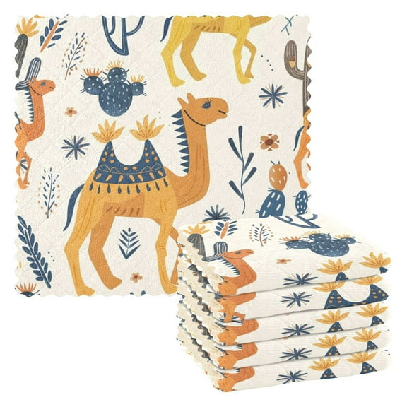 6 Packs Camel and Cactus Kitchen Dish Towels Soft Absorbent Dish Cloths 11"x11"