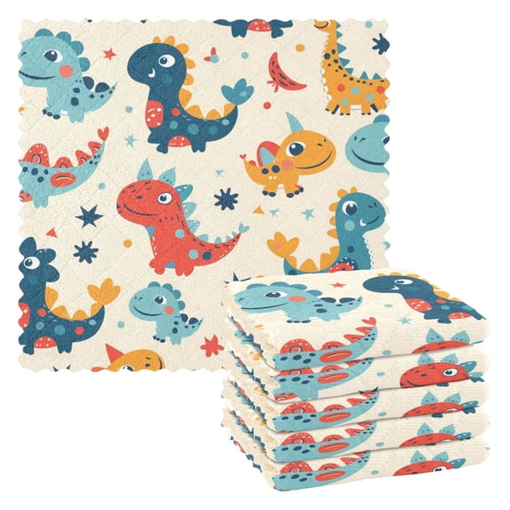 6 Packs Cartoon Dinosaurs Kitchen Dish Towels Soft Absorbent Dish Cloths 11"x11"